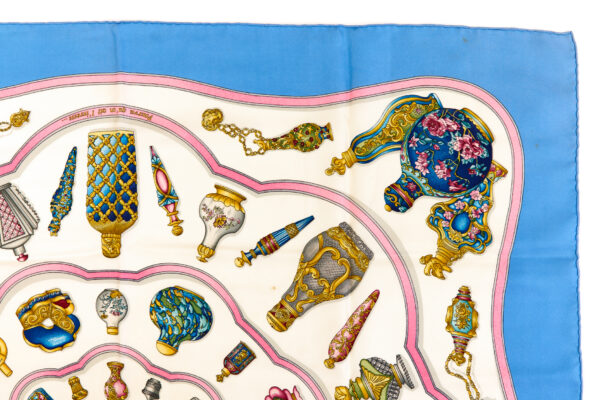 Hermes Silk Scarf Carre 90 "Qu Importe Le Flacon" Blue Silk Scarf - Image 3