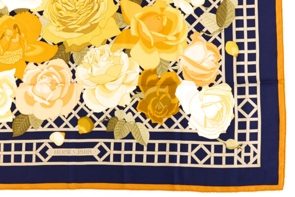 Hermes Silk Scarf Carre 90 "ROSERAIE" Yellow Silk Scarf - Image 6