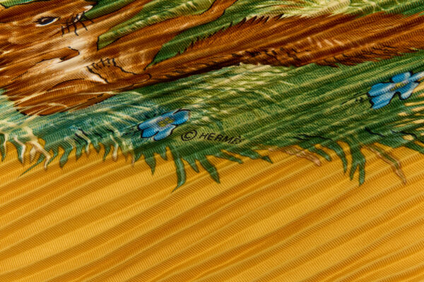 Hermes Silk Scarf Carre 90 "Les Quatre Saisons" Yellow Silk Pleats Scarf - Image 7