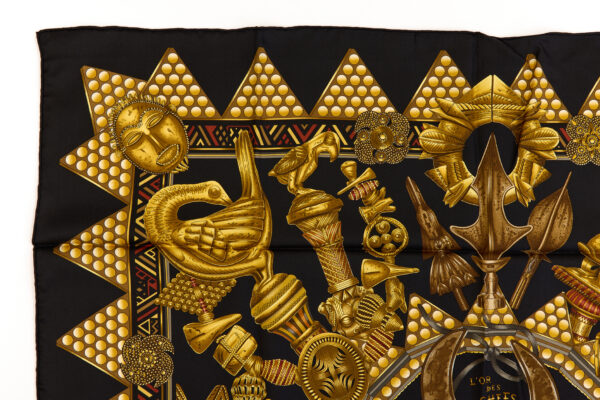 Hermes Silk Scarf Carre 90 "L'OR DES CHEFS" Black Silk Scarf with Box - Image 3