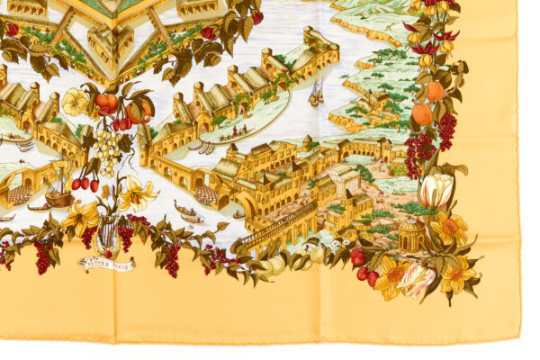 Hermes Silk Scarf Carre 90 "AU PAYS DE COCAGNE" Yellow Silk Scarf - Image 6
