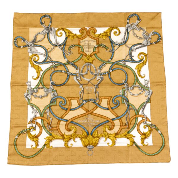 Hermes Silk Scarf Carre 90 "L'INSTRUCTION DU ROY" Yellow Silk Scarf