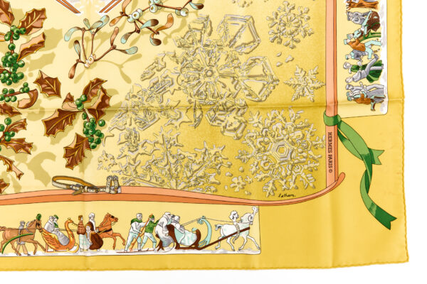 Hermes Silk Scarf Carre 90 "Neige D'Antan" Yellow Silk Scarf - Image 6