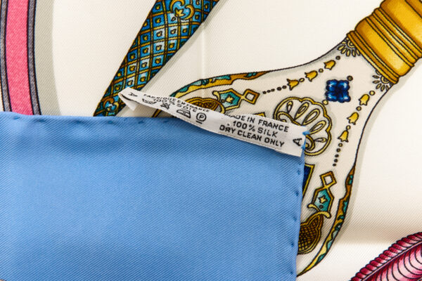 Hermes Silk Scarf Carre 90 "Qu'Importe Le Flacon" Blue Silk Scarf - Image 8