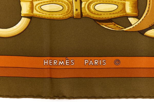 Hermes Silk Scarf Carre 90 "Coaching" Brown Silk Scarf - Image 7