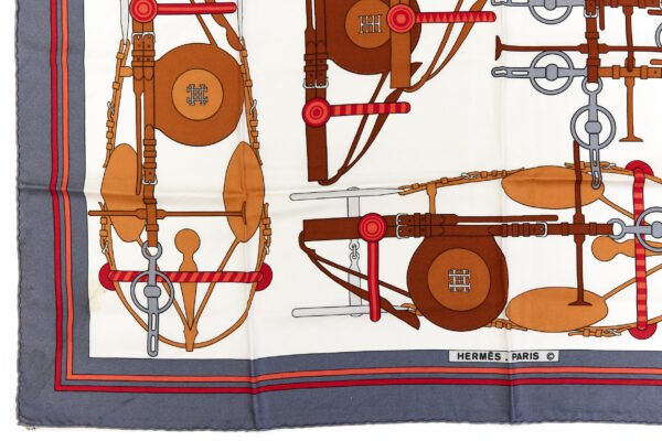 Hermes Silk Scarf Carre 90 "BRIDE ET FRONTAUX" Blue Silk Scarf - Image 5