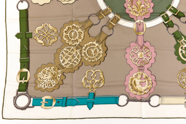 Rare! Hermes Silk Scarf Carre 90 "Cuivreries" Grey Silk Scarf - Image 5