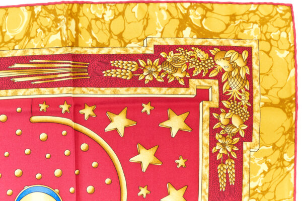 Hermes Scarf 90 "CARPE DIEM" Red, Gold 100% Silk Scarf 35" - Image 3