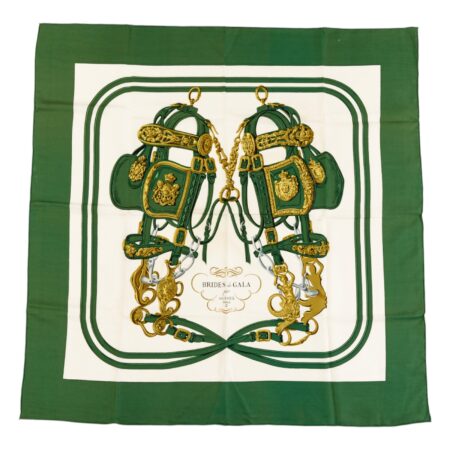 Hermes Silk Scarf Carre 90 "BRIDES de GALA" Green Silk Scarf
