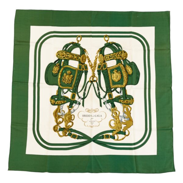 Hermes Silk Scarf Carre 90 "BRIDES de GALA" Green Silk Scarf