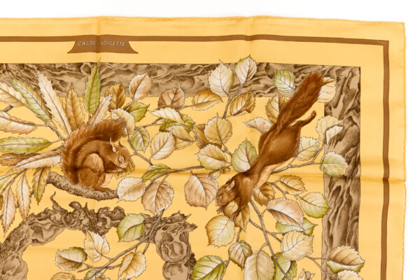 Hermes Silk Scarf Carre 90 "Casse Noisette Squirrel" Yellow Silk Scarf - Image 3
