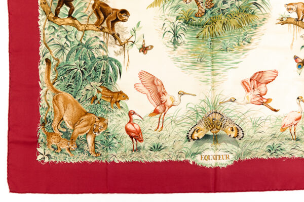 Hermes Silk Scarf Carre 90 "Equateur" Red Silk Scarf - Image 5