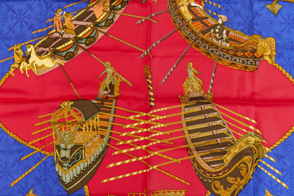 Hermes Carre 90 Scarf "Les Bissone de Venise" Blue Silk Scarf - Image 4
