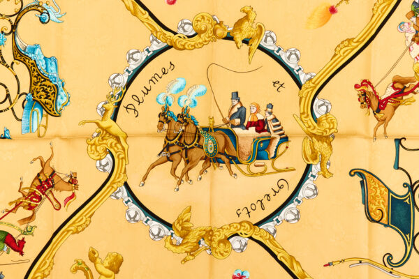 Hermes Silk Scarf Carre 90 "PLUMES ET GRELOTS" Green Silk Scarf - Image 4