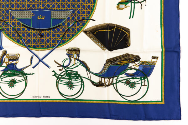 Hermes Silk Scarf Carre 90 "Les Voitures a Transformation" Blue Silk Scarf - Image 6
