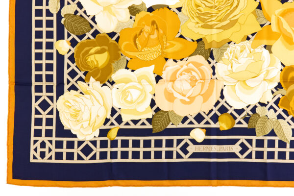 Hermes Silk Scarf Carre 90 "ROSERAIE" Yellow Silk Scarf - Image 5