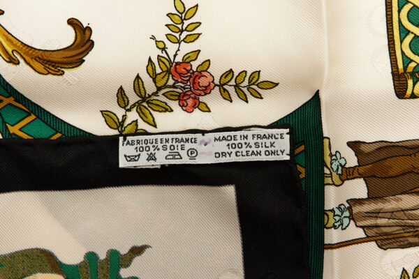 Hermes Silk Scarf Carre 90 "LA COMEDIE ITALIENNE" Green Silk Scarf - Image 8