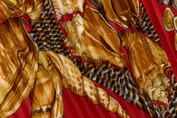 Hermes Silk Scarf Carre 90 "Rocaille" Red Silk Pleats Scarf with Box - Image 7