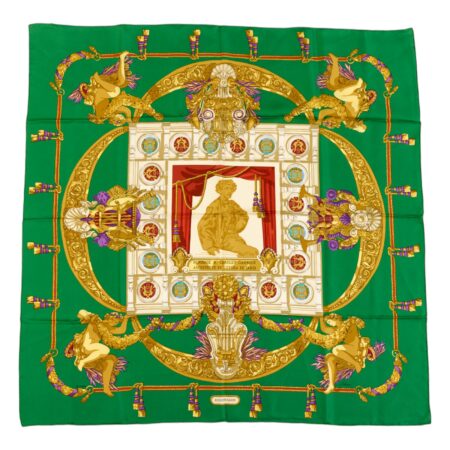 Hermes Silk Scarf Carre 90 "HOMMAGE A CHARLES GARNIER" Green Silk Scarf
