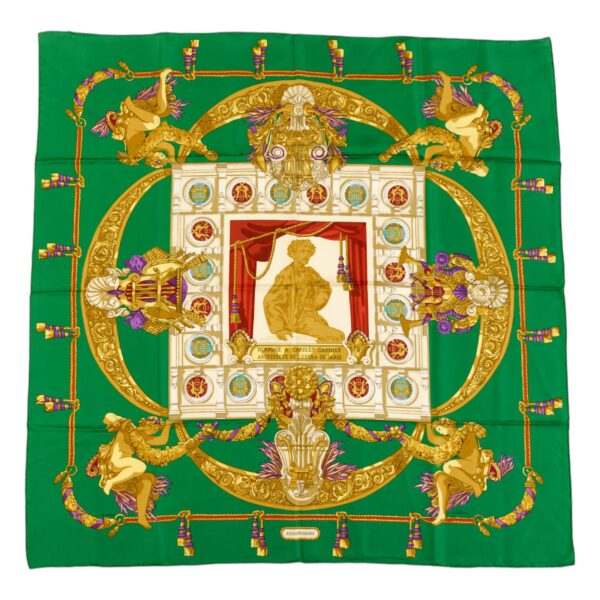 Hermes Silk Scarf Carre 90 "HOMMAGE A CHARLES GARNIER" Green Silk Scarf