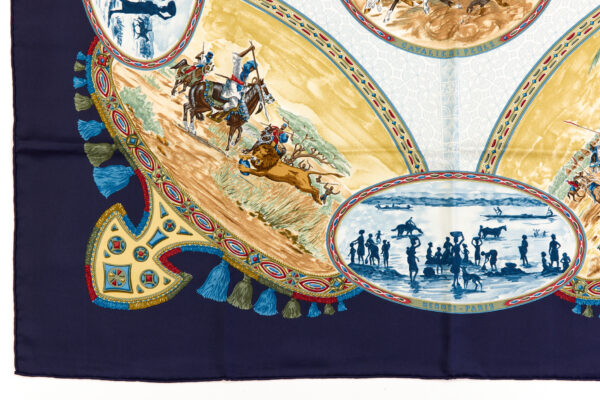 Hermes Silk Scarf Carre 90 "CAVALIERS PEULS" Blue Silk Scarf - Image 5