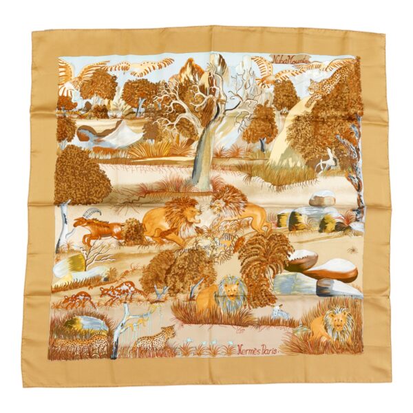 Hermes Silk Scarf Carre 90 "Nuba Mountain" Beige Silk Scarf