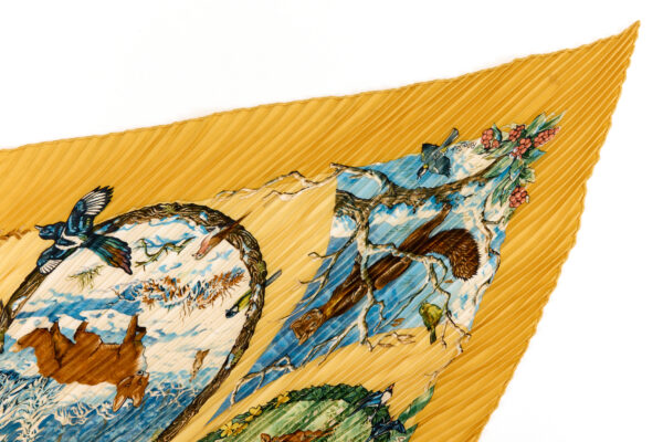 Hermes Silk Scarf Carre 90 "Les Quatre Saisons" Yellow Silk Pleats Scarf - Image 3