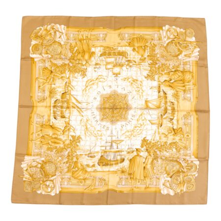 Hermes Silk Scarf Carre 90 "AZVLEJOS" Beige Silk Scarf