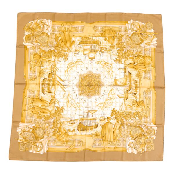 Hermes Silk Scarf Carre 90 "AZVLEJOS" Beige Silk Scarf