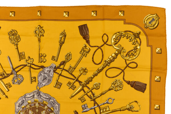 Hermes Silk Scarf Carre 90 "LES CLES" Yellow Silk Scarf - Image 3