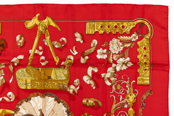 Hermes Silk Scarf Carre 90 "Copeaux" Red Silk Scarf - Image 3