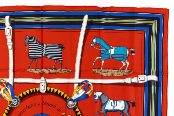 Hermes Silk Scarf Carre 90 "Couvertures et Tenues de Jour" Red Silk Scarf - Image 3