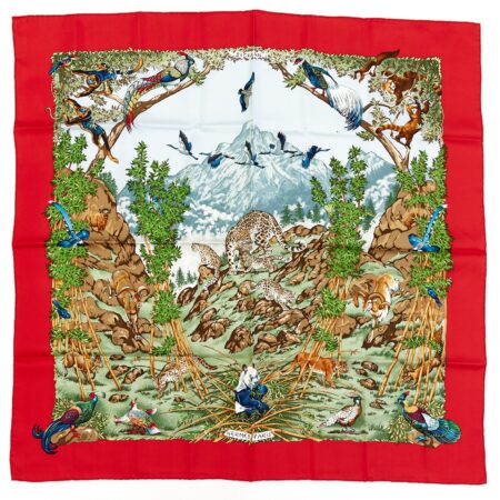 Hermes Silk Scarf Carre 90 "SICHUAN" Red Silk Scarf