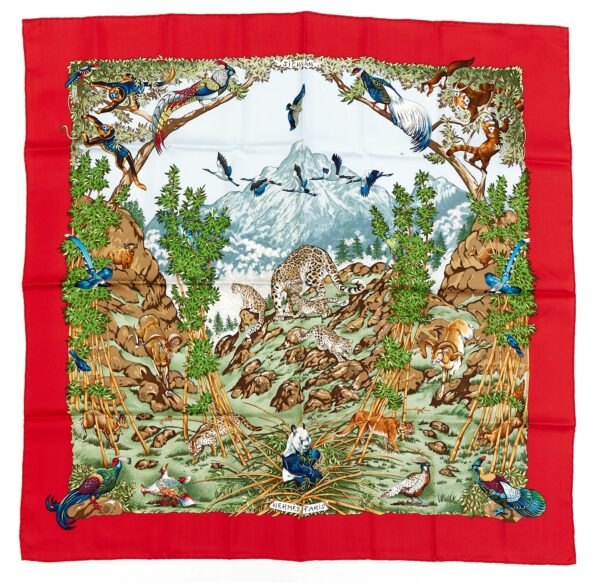 Hermes Silk Scarf Carre 90 "SICHUAN" Red Silk Scarf