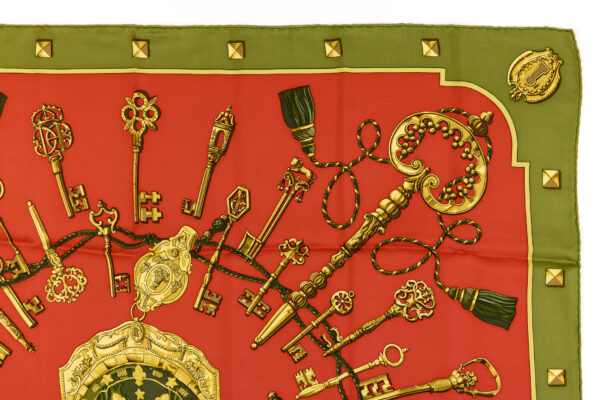 Hermes Silk Scarf Carre 90 "LES CLES" Green Silk Scarf - Image 3