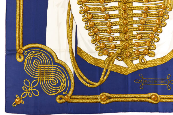 Hermes Silk Scarf Carre 90 "Brandebourgs" Blue Silk Scarf - Image 5