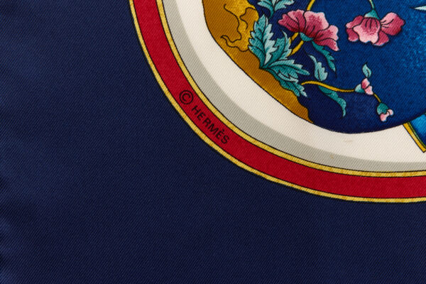 Hermes Silk Scarf Carre 90 "Qu'Importe Le Flacon" Blue Silk Scarf - Image 7