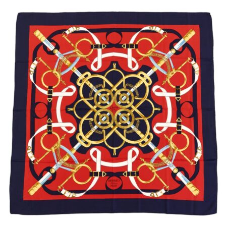 Hermes Silk Scarf Carre 90 "Eperon d’Or" Blue Silk Scarf