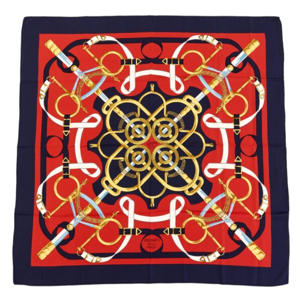 Hermes Silk Scarf Carre 90 "Eperon d’Or" Blue Silk Scarf