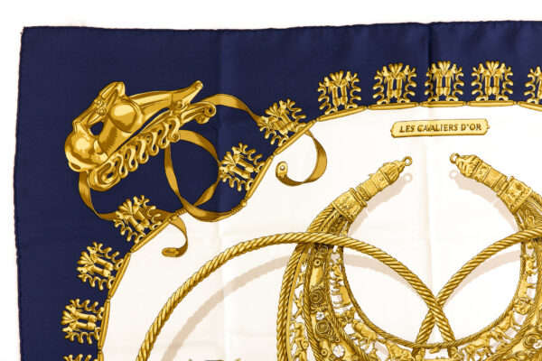 Hermes Silk Scarf Carre 90 "LES CAVALIERS D’OR" Blue Silk Scarf - Image 2