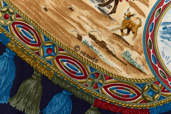 Hermes Silk Scarf Carre 90 "CAVALIERS PEULS" Blue Silk Scarf - Image 7