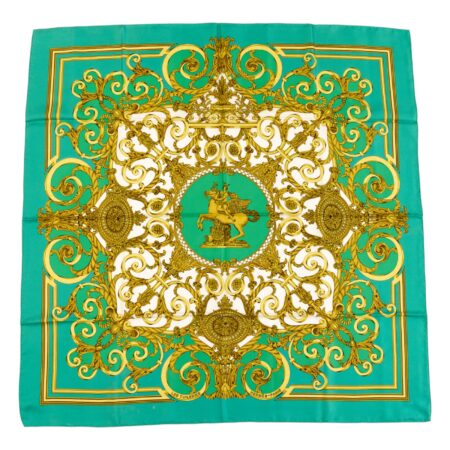 Hermes Silk Scarf Carre 90 "LES TUILERIES" Green Silk Scarf