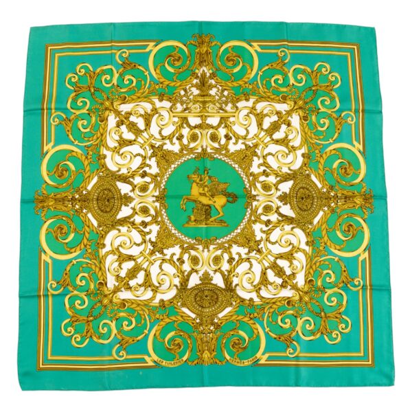 Hermes Silk Scarf Carre 90 "LES TUILERIES" Green Silk Scarf