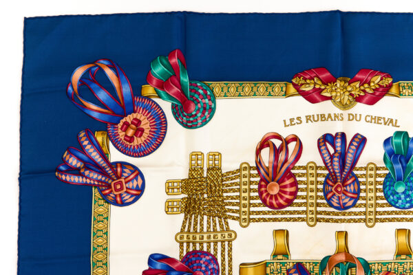 Hermes Silk Scarf Carre 90 "Les Rubans du Cheval" Blue Silk Scarf - Image 2