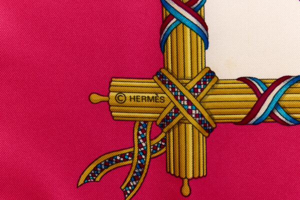 Hermes Silk Scarf Carre 90 "LIBERTE EGALITE FRATERNITE REPUBLIQUE FRANCAISE" Pink Silk Scarf - Image 7