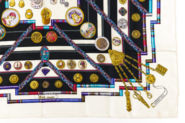 Hermes Silk Scarf Carre 90 "Petite Main" White Silk Scarf - Image 6