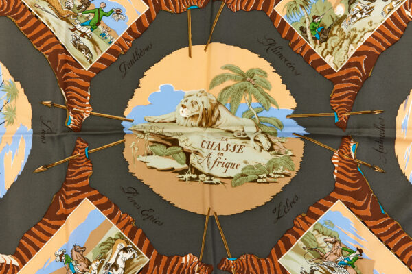 Hermes Silk Scarf Carre 90 "La Chasse en Afrique" Red Silk Scarf - Image 4