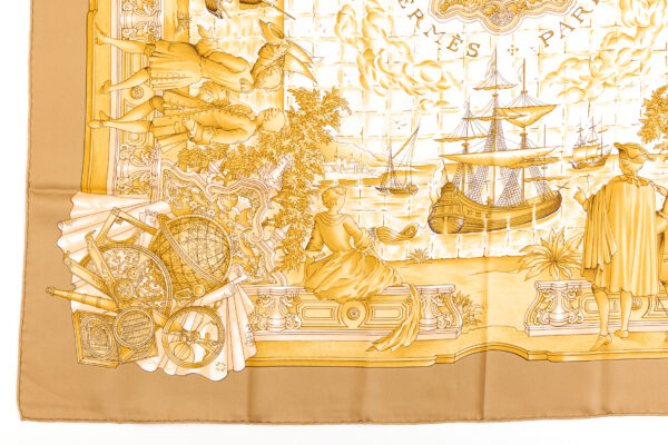 Hermes Silk Scarf Carre 90 "AZVLEJOS" Beige Silk Scarf - Image 5
