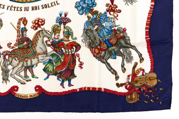 Hermes Silk Scarf Carre 90 "Les Fetes du Roi Soleil" Blue Silk Scarf - Image 6