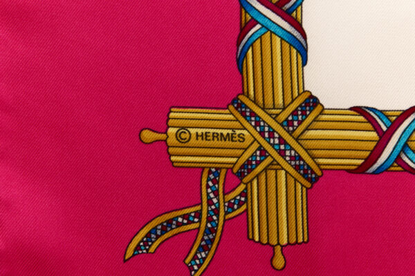 Hermes Silk Scarf Carre 90 "LIBERTE EGALITE FRATERNITE REPUBLIQUE FRANCAISE" Pink Silk Scarf - Image 7